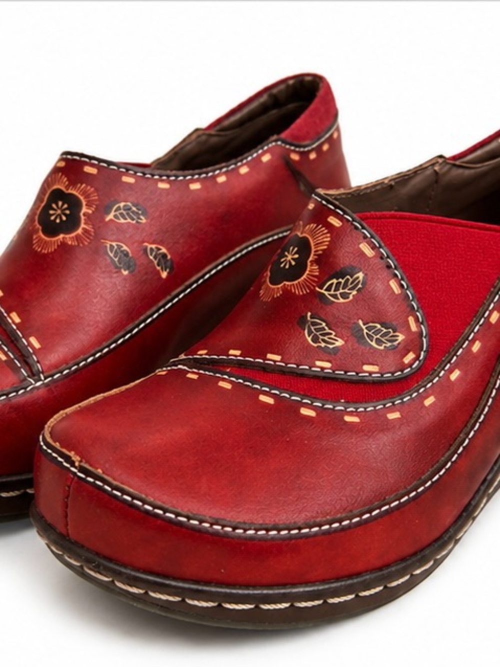 Hand Painted L’Artiste Red Floral Naturally Tanned Leather Slip-On Mules